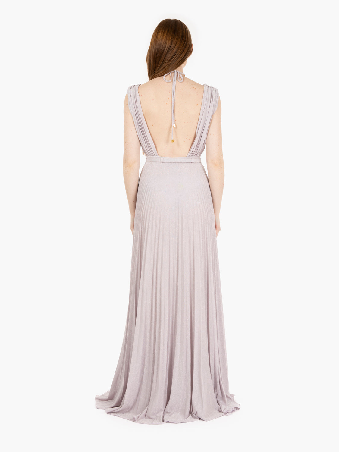 Red Carpet dress in lurex jersey with pink belt