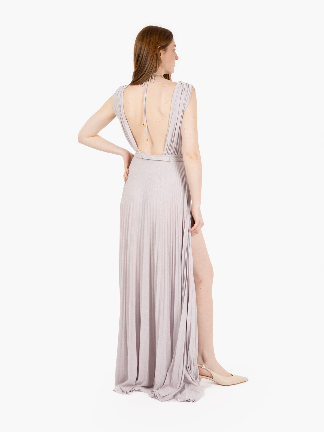 Red Carpet dress in lurex jersey with pink belt