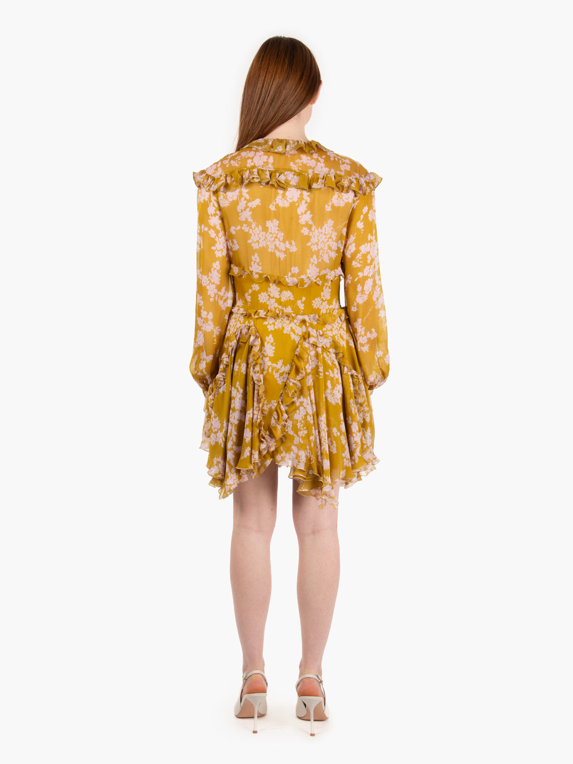 ワンピース ELISABETTA FRANCHI Printed silk voile dress with ruffles Elisabetta Franchi - Printed silk voile dress with ruffles