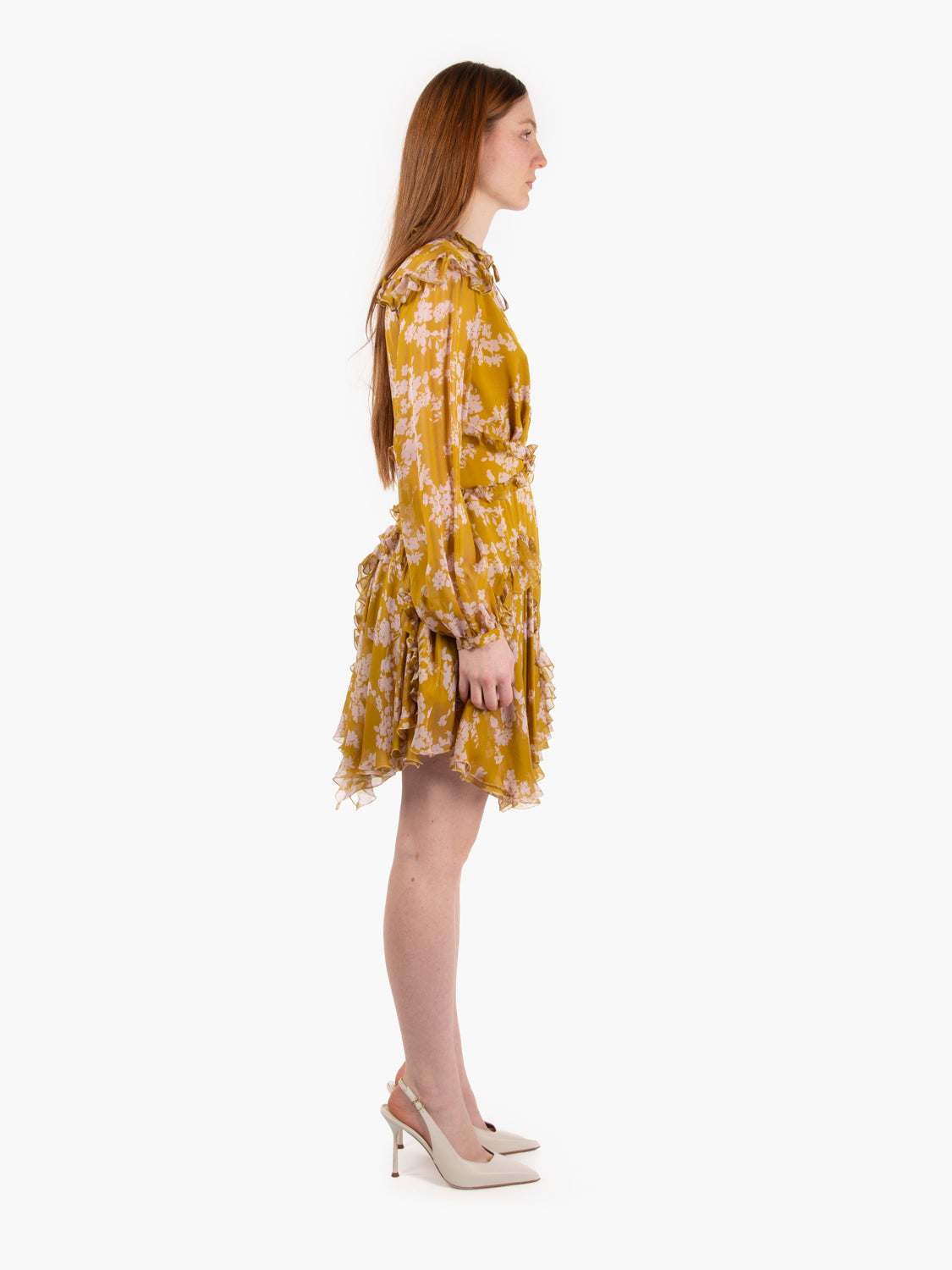 ワンピース ELISABETTA FRANCHI Printed silk voile dress with ruffles Elisabetta Franchi - Printed silk voile dress with ruffles