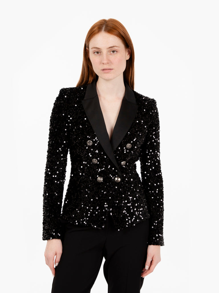 ELISABETTA FRANCHI - Blazer doppiopetto con paillettes nera