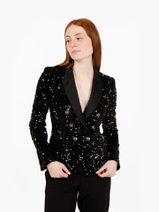 ELISABETTA FRANCHI - Blazer doppiopetto con paillettes nera