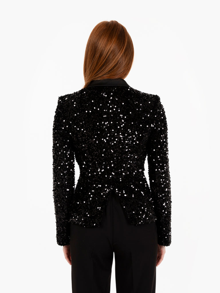 ELISABETTA FRANCHI - Blazer doppiopetto con paillettes nera