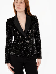 ELISABETTA FRANCHI - Blazer doppiopetto con paillettes nera