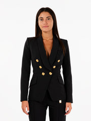 ELISABETTA FRANCHI - Blazer doppiopetto in crêpe nero