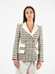 ELISABETTA FRANCHI - Blazer doppiopetto in tweed burro / nero