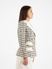 ELISABETTA FRANCHI - Blazer doppiopetto in tweed burro / nero