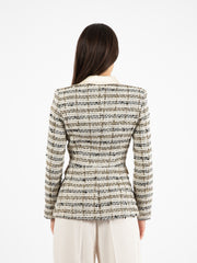 ELISABETTA FRANCHI - Blazer doppiopetto in tweed burro / nero