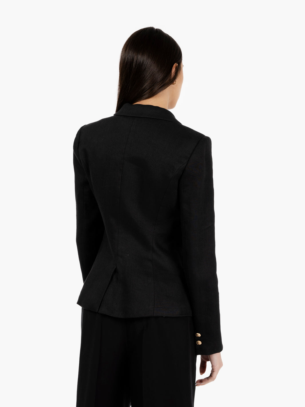 Blazer in lino con bottoni logo oro / nero