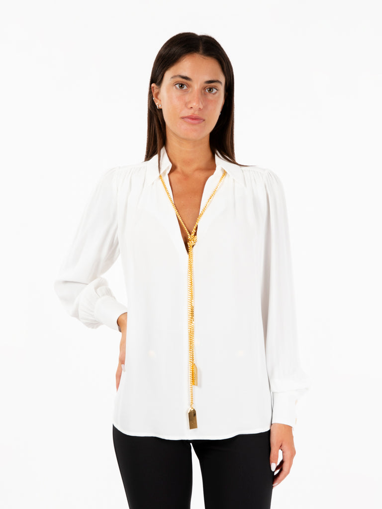 ELISABETTA FRANCHI - Blusa in georgette con charms collana avorio