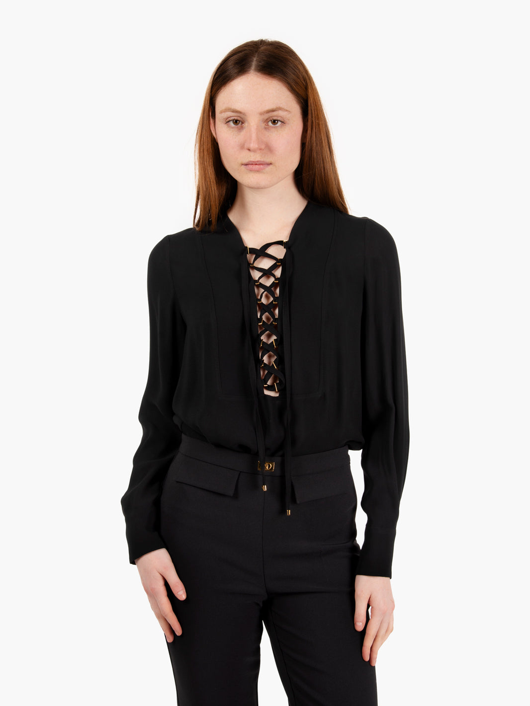 Blusa in georgette con lacci nero