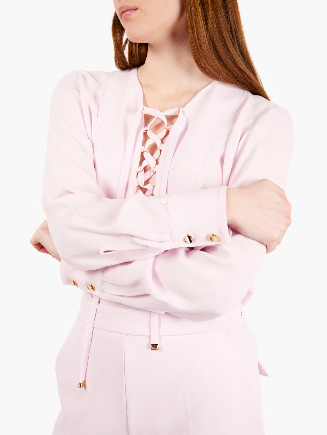 Blusa in georgette con lacci rosa