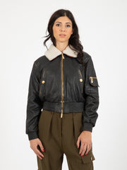 ELISABETTA FRANCHI - Bomber in pelle cuoio scuro