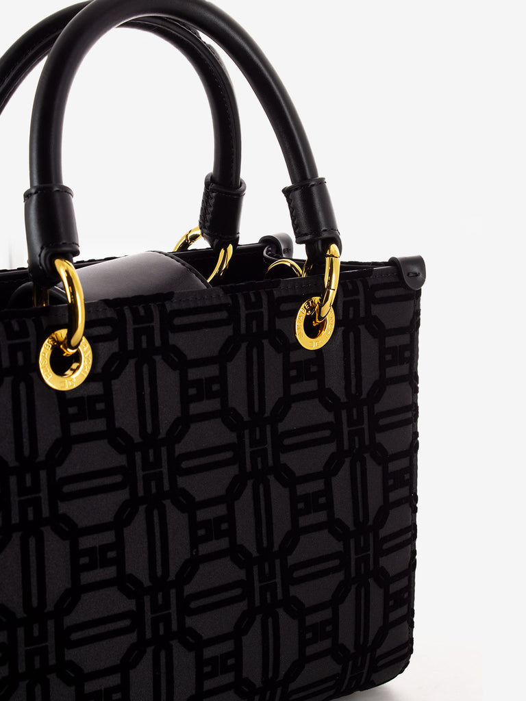 ELISABETTA FRANCHI - Borsa a mano rigida con pattern velluto nera