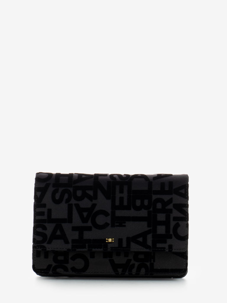 ELISABETTA FRANCHI - Borsa tracolla in raso lettering nera