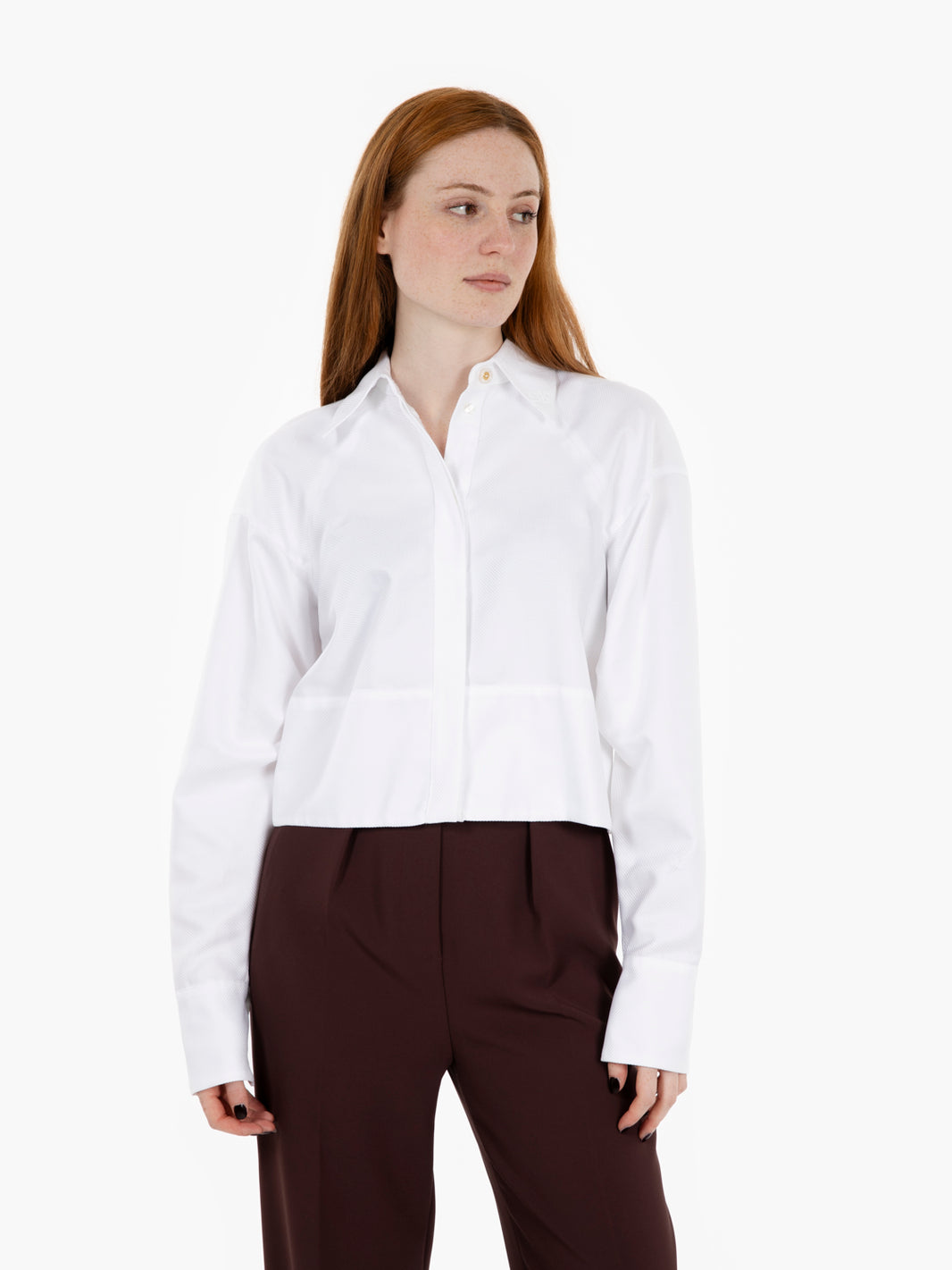 Camicia crop tessuto rigato bianco