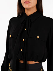 ELISABETTA FRANCHI - Camicia cropped in georgette con foulard nero