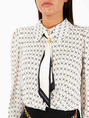 ELISABETTA FRANCHI - Camicia cropped in georgette stampata con foulard burro / nero