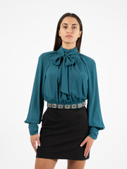 ELISABETTA FRANCHI - Camicia georgette con strass pavone