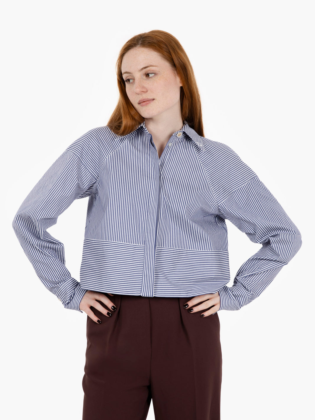 Camicia in popeline a righe blu / bianco