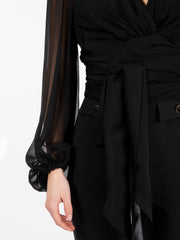 ELISABETTA FRANCHI - Camicia in seta con fusciacca nera