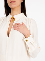 ELISABETTA FRANCHI - Camicia in viscosa con accessorio sul collo burro