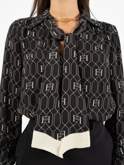 ELISABETTA FRANCHI - Camicia in viscosa con foulard nero / burro