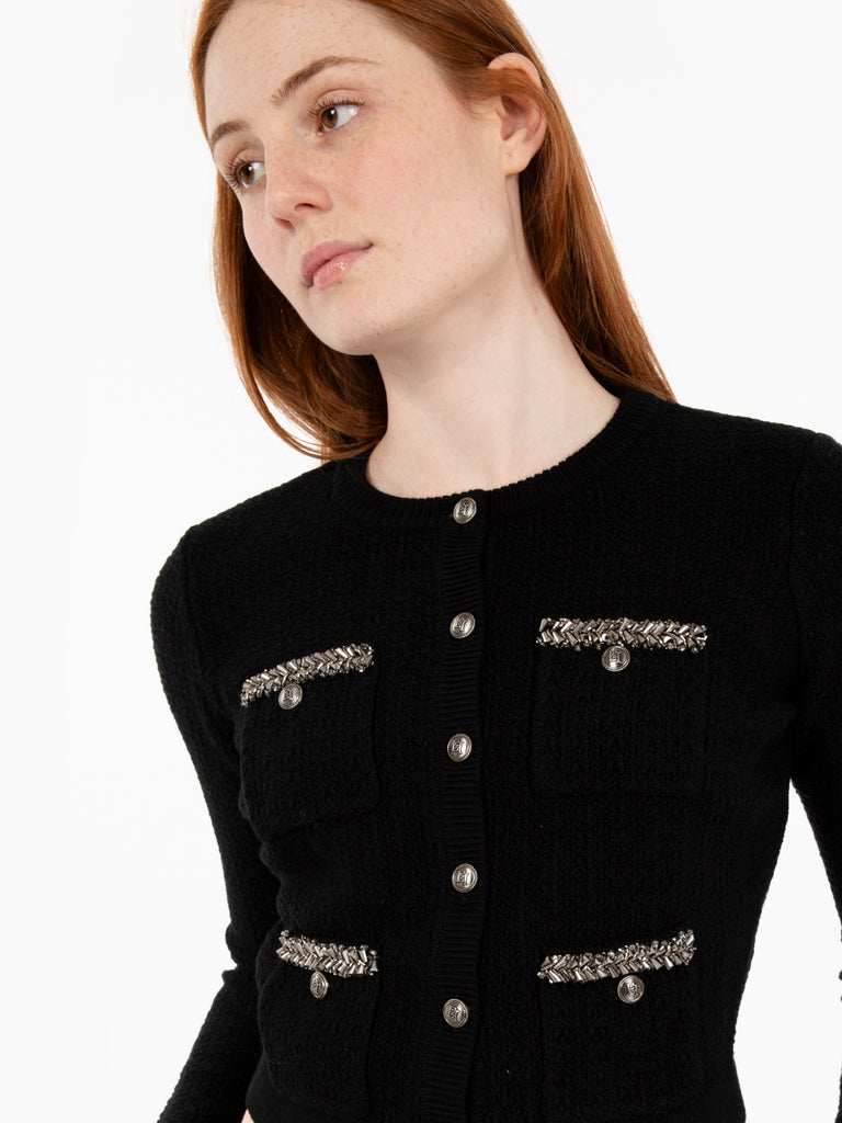 ELISABETTA FRANCHI - Cardigan in lana bouclè nero