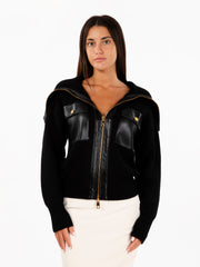 ELISABETTA FRANCHI - Cardigan in lana costa inglese con maxi zip nero