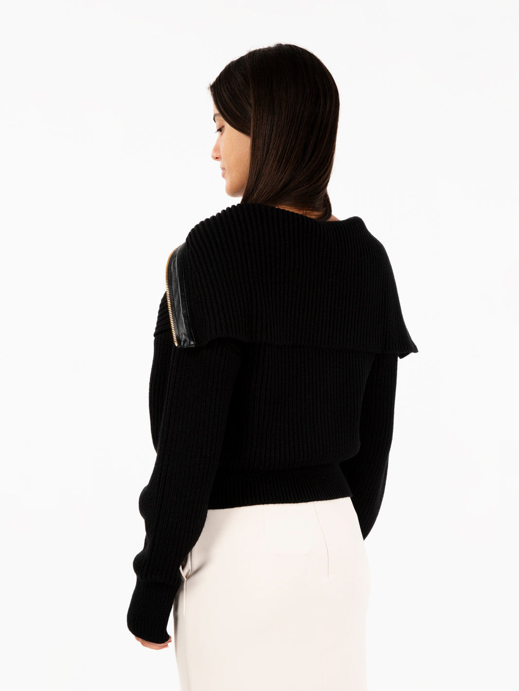 Cardigan in lana costa inglese con maxi zip nero