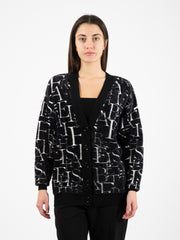 ELISABETTA FRANCHI - Cardigan over in maglia con lettering nero