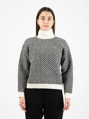 ELISABETTA FRANCHI - Dolcevita in maglia chevron nero / burro