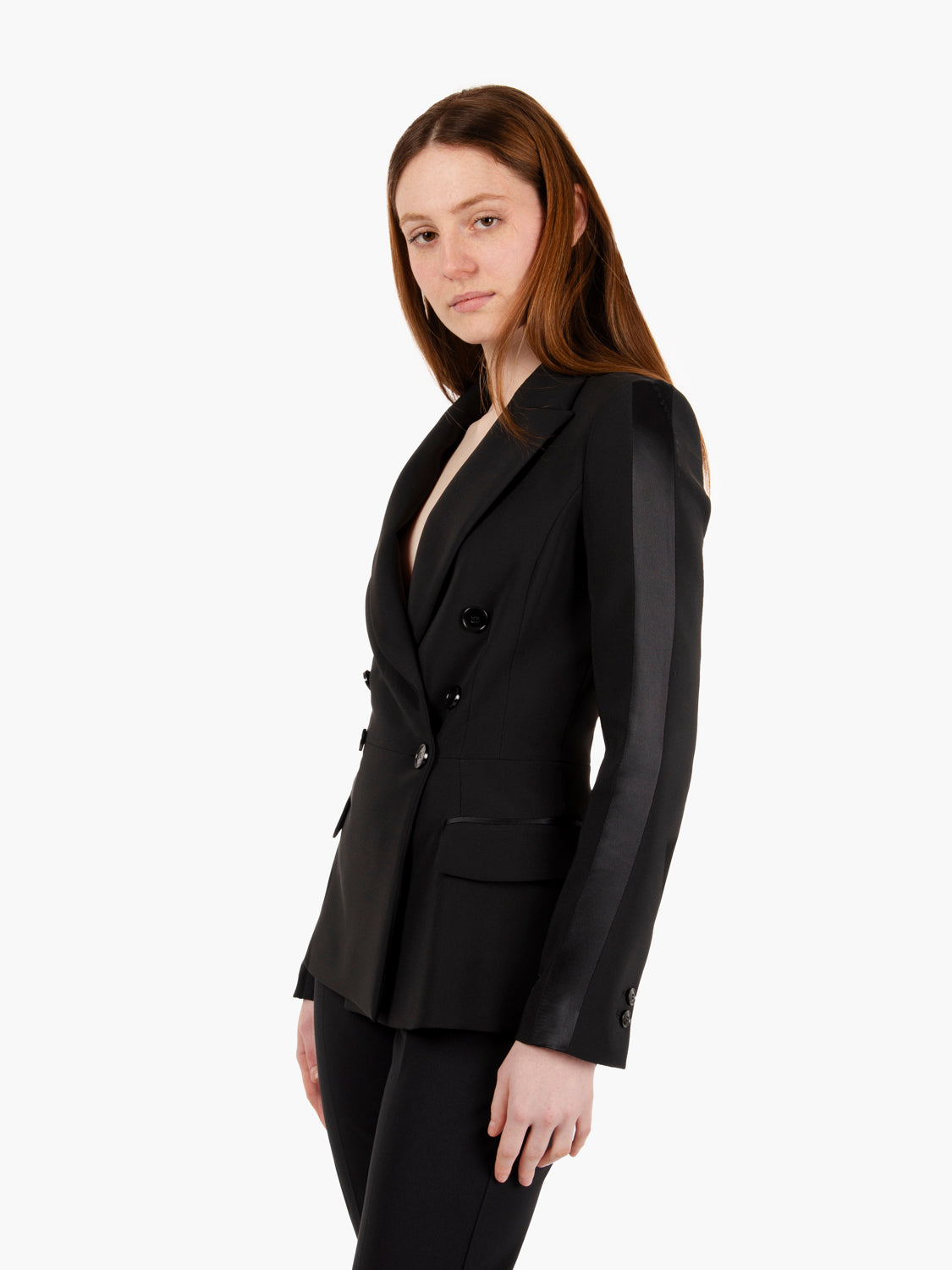 Crêpe jacket with black satin bands