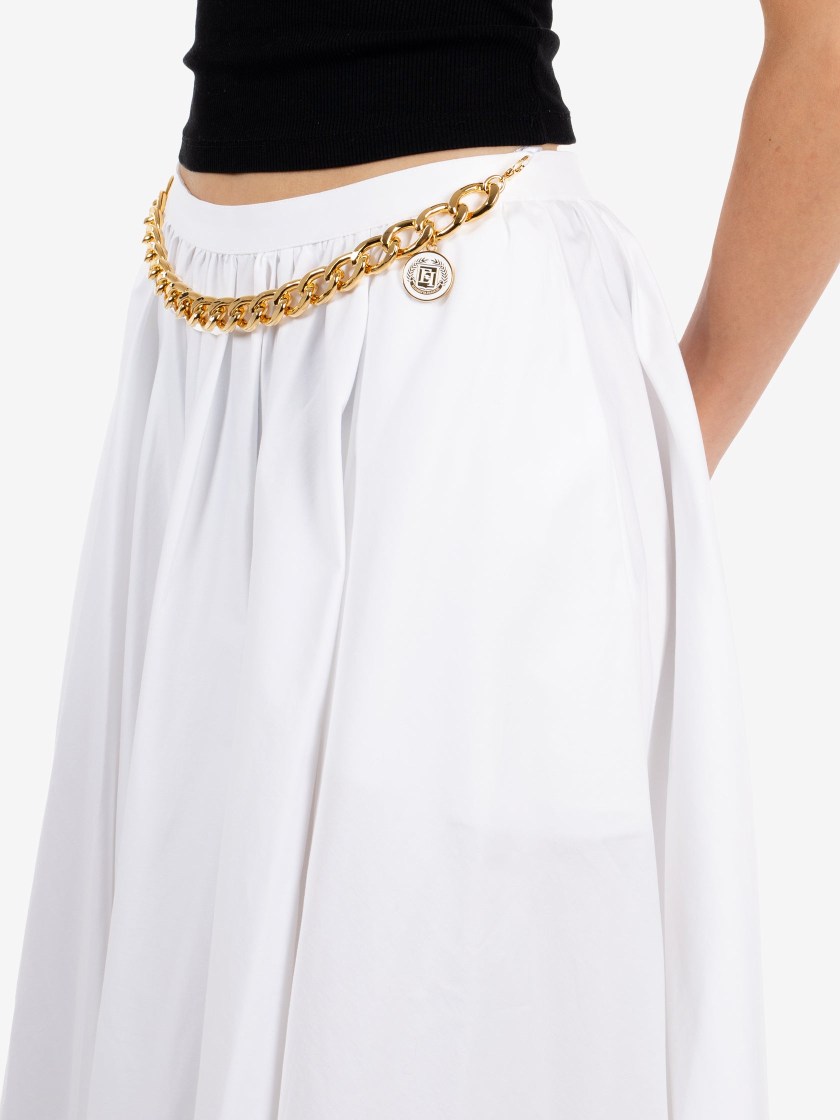 Cotton midi skirt with white chain