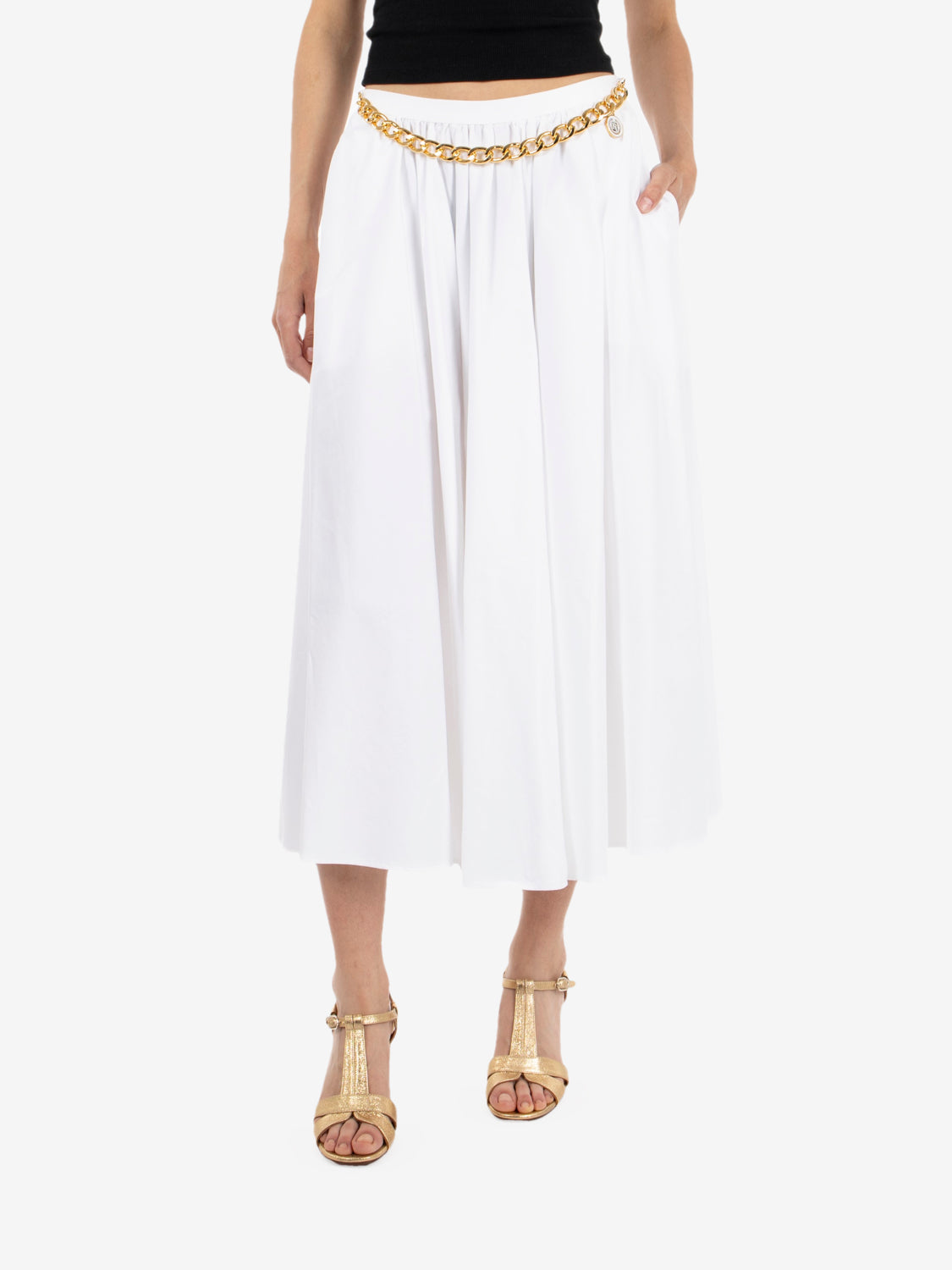 Cotton midi skirt with white chain
