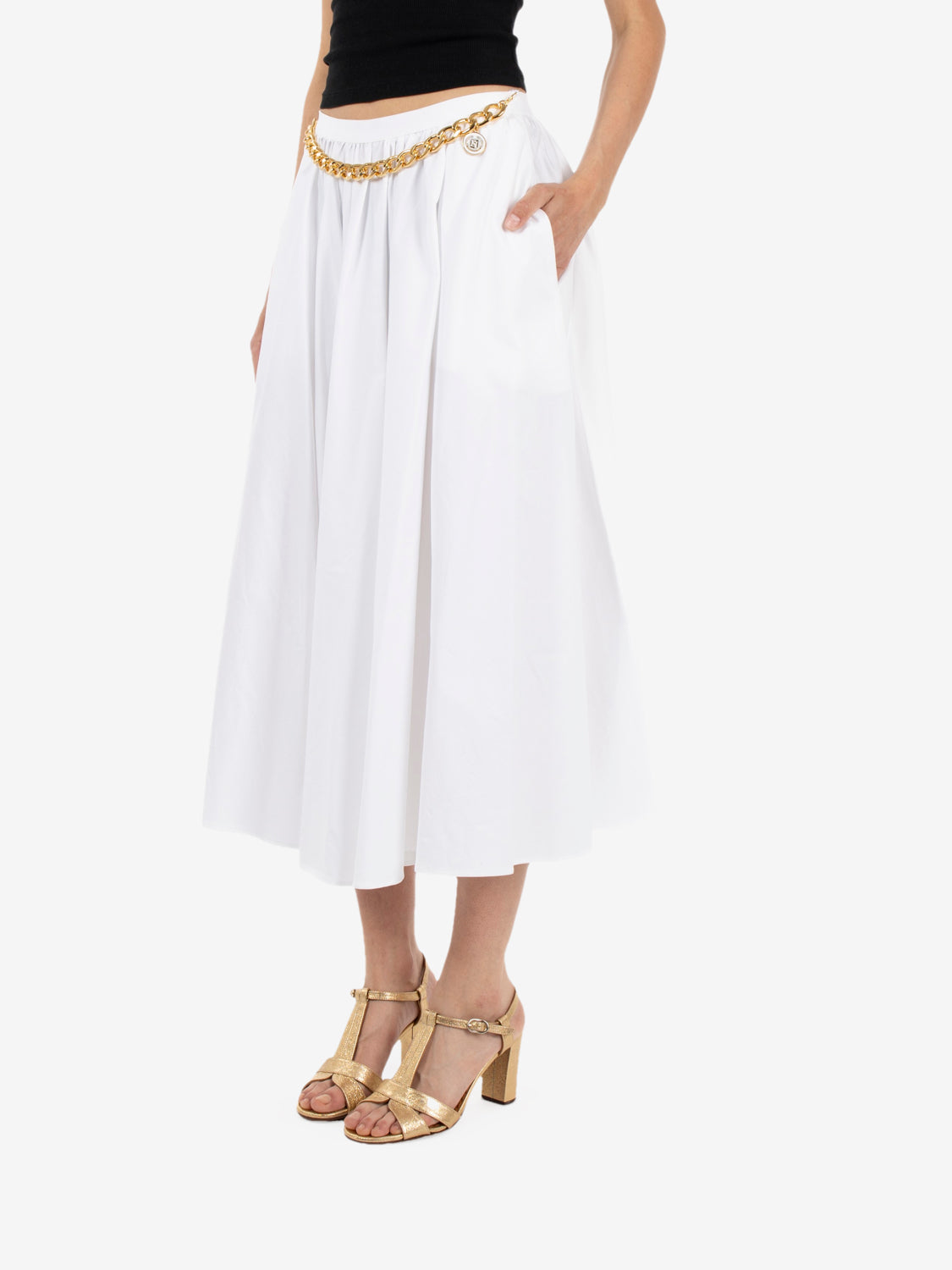 Cotton midi skirt with white chain