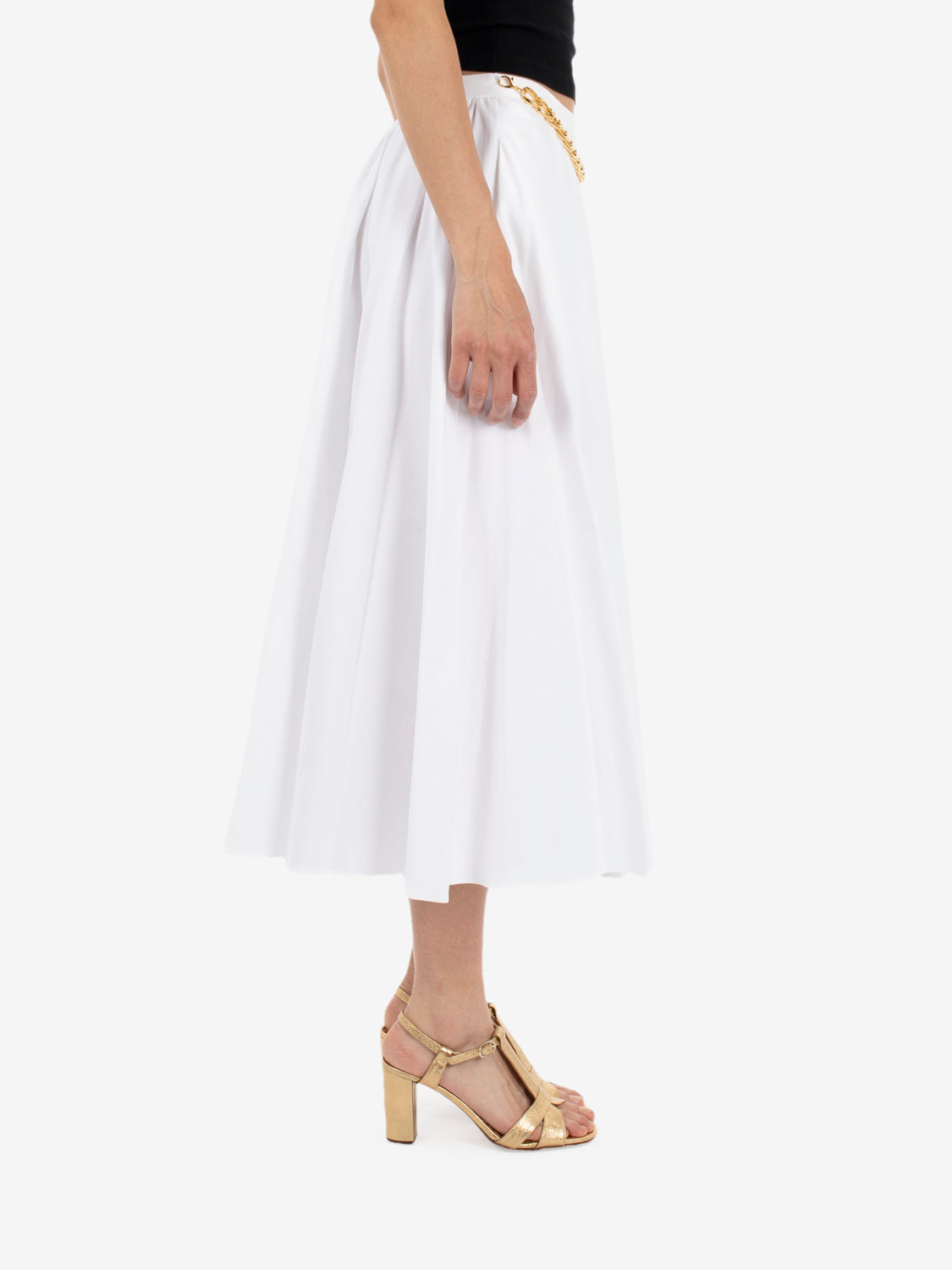 Cotton midi skirt with white chain