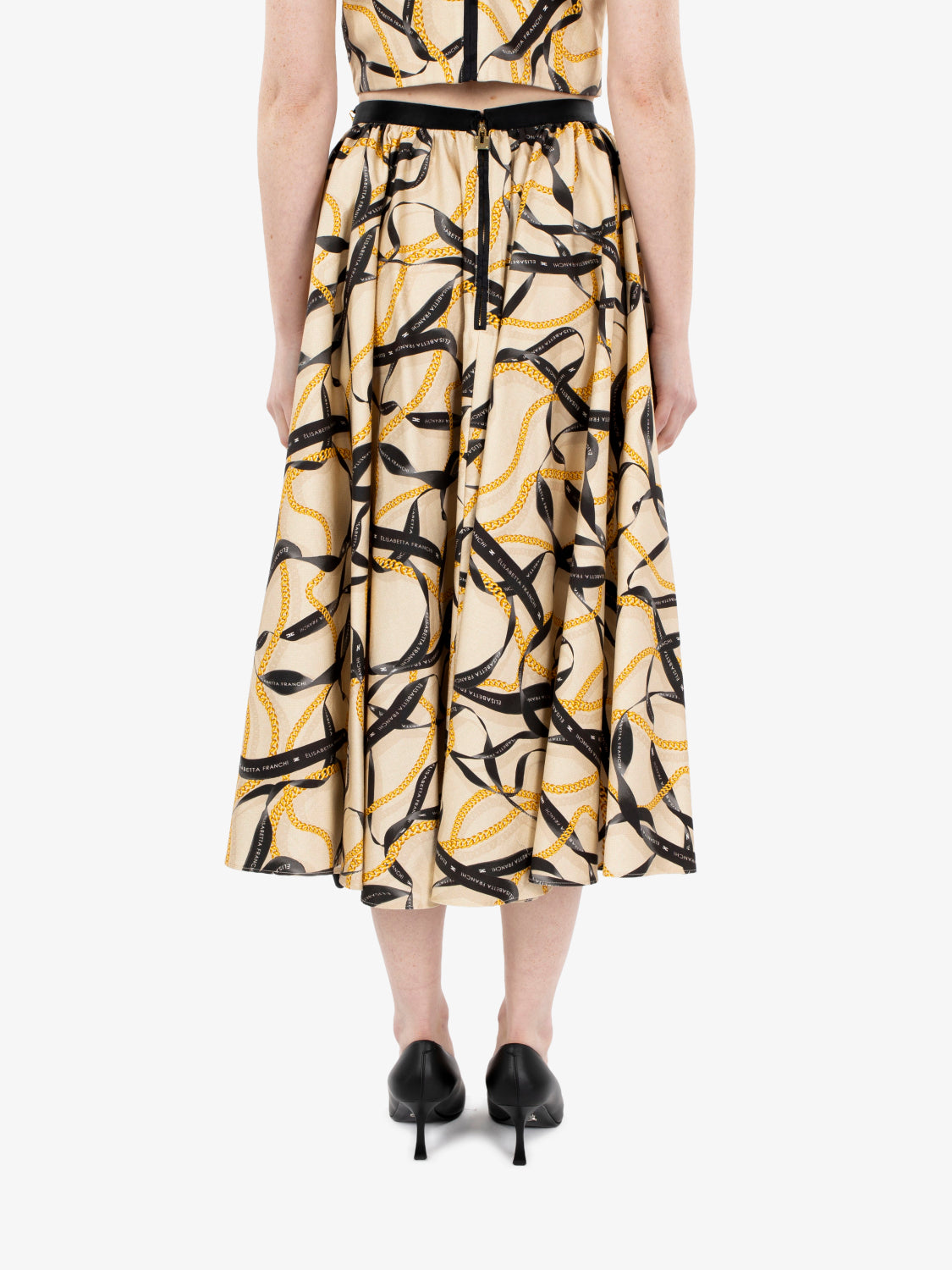 Gonna midi in seta con catena crema / nero