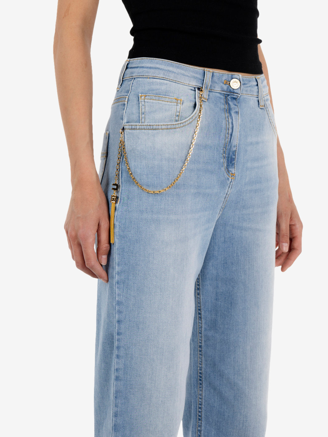 Light blue palazzo jeans with chain
