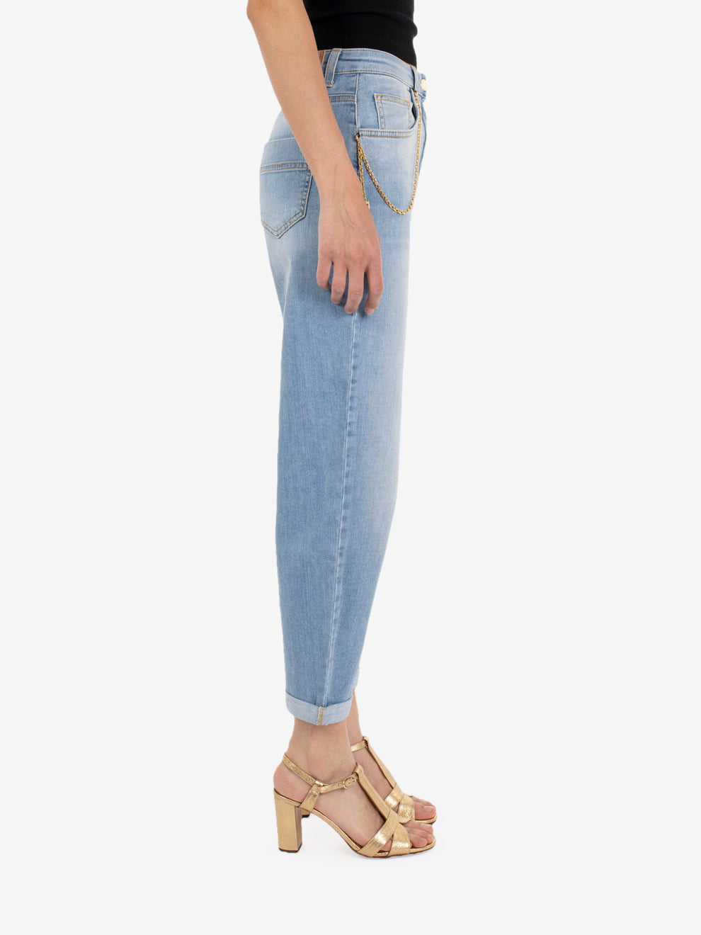Light blue palazzo jeans with chain