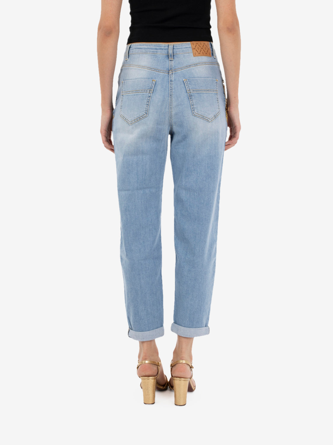 Light blue palazzo jeans with chain
