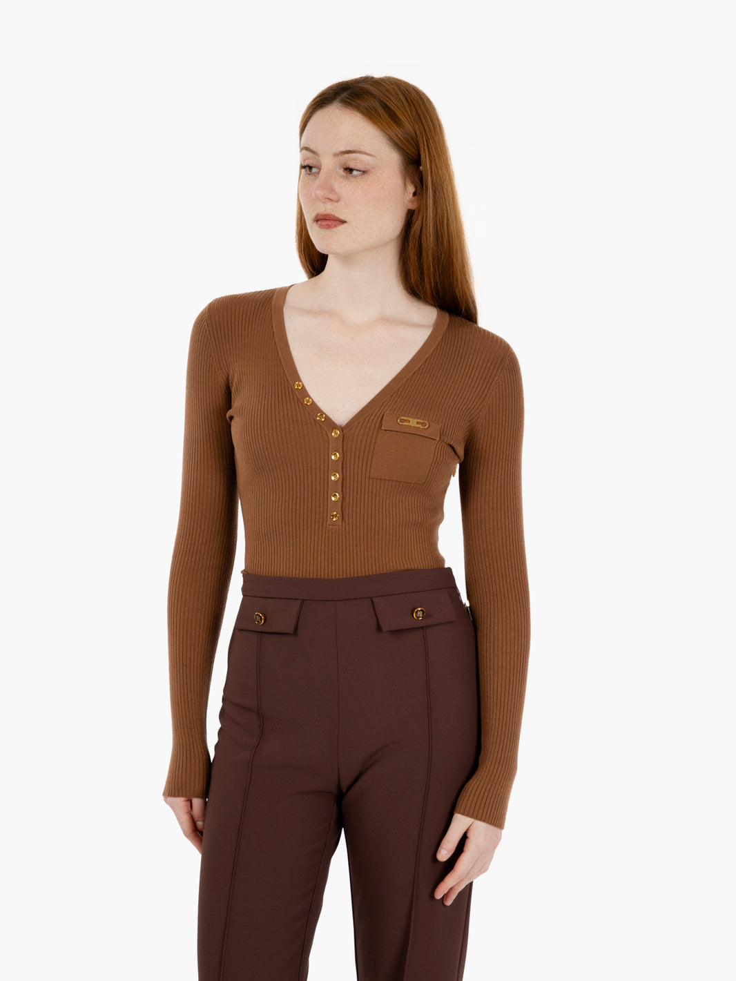 Maglia a costine tricot brown