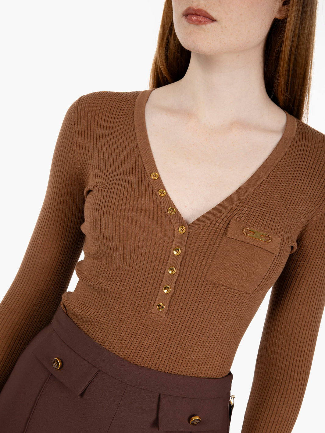 Maglia a costine tricot brown