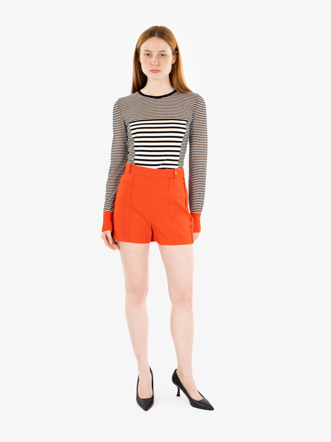 Maglia tricot a righe nero / burro