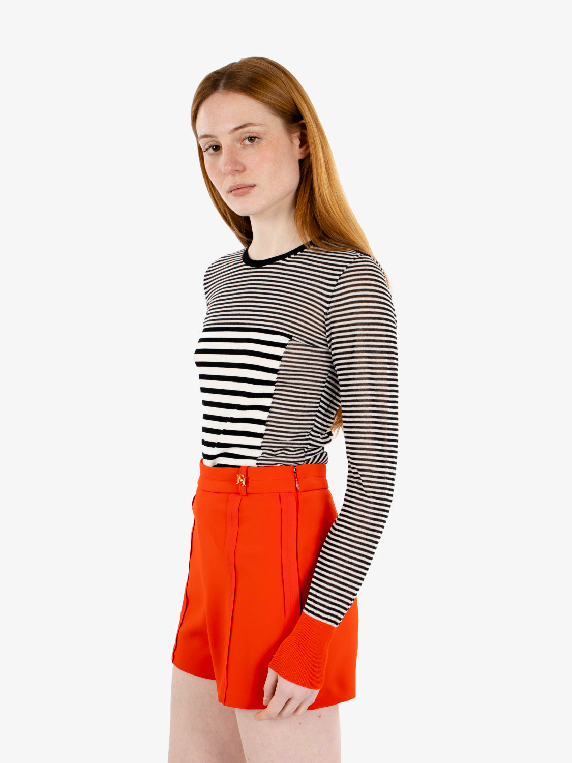 Maglia tricot a righe nero / burro