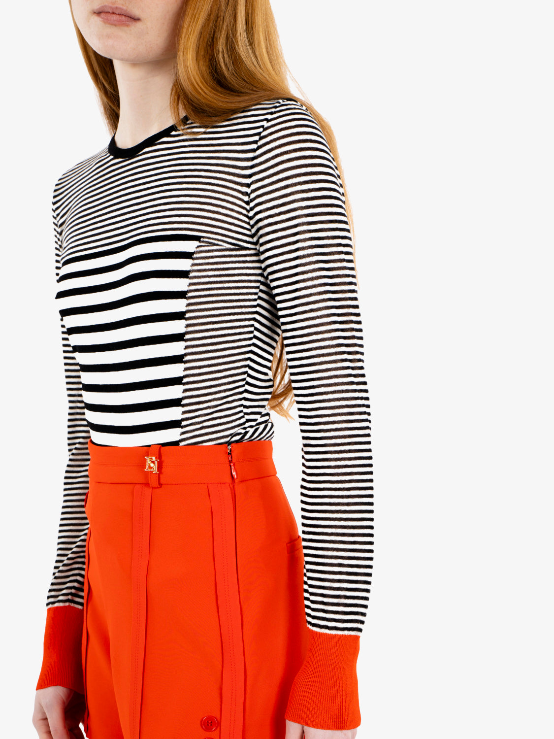 Maglia tricot a righe nero / burro