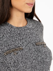 ELISABETTA FRANCHI - Maglia tricot crop a maniche corte sale pepe