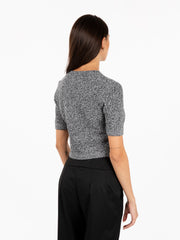 ELISABETTA FRANCHI - Maglia tricot crop a maniche corte sale pepe