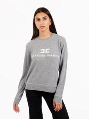 ELISABETTA FRANCHI - Maglia tricot grigio melange / avorio