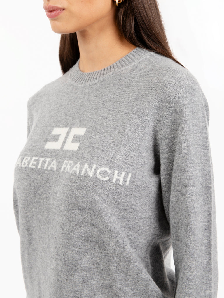 ELISABETTA FRANCHI - Maglia tricot grigio melange / avorio